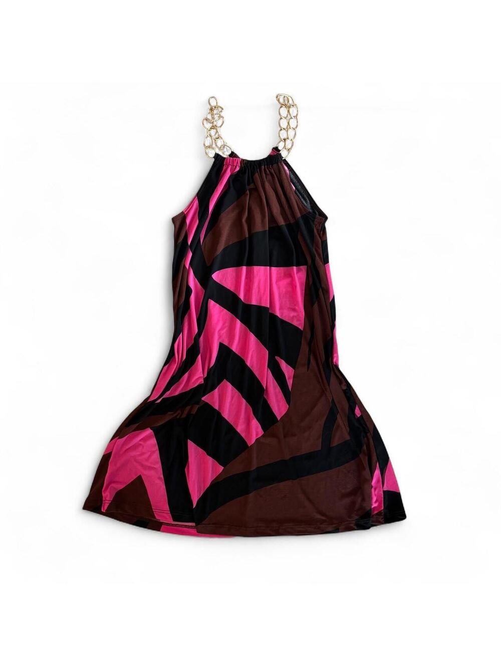 Y2K Body Central Abstract Geometric Mini Dress Gold Chain Straps - Small